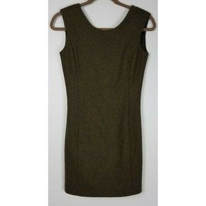 Carine Roitfeld Sz. 1 Moss Green Wool Fitted Sleeveless Short Satin Lined Dress